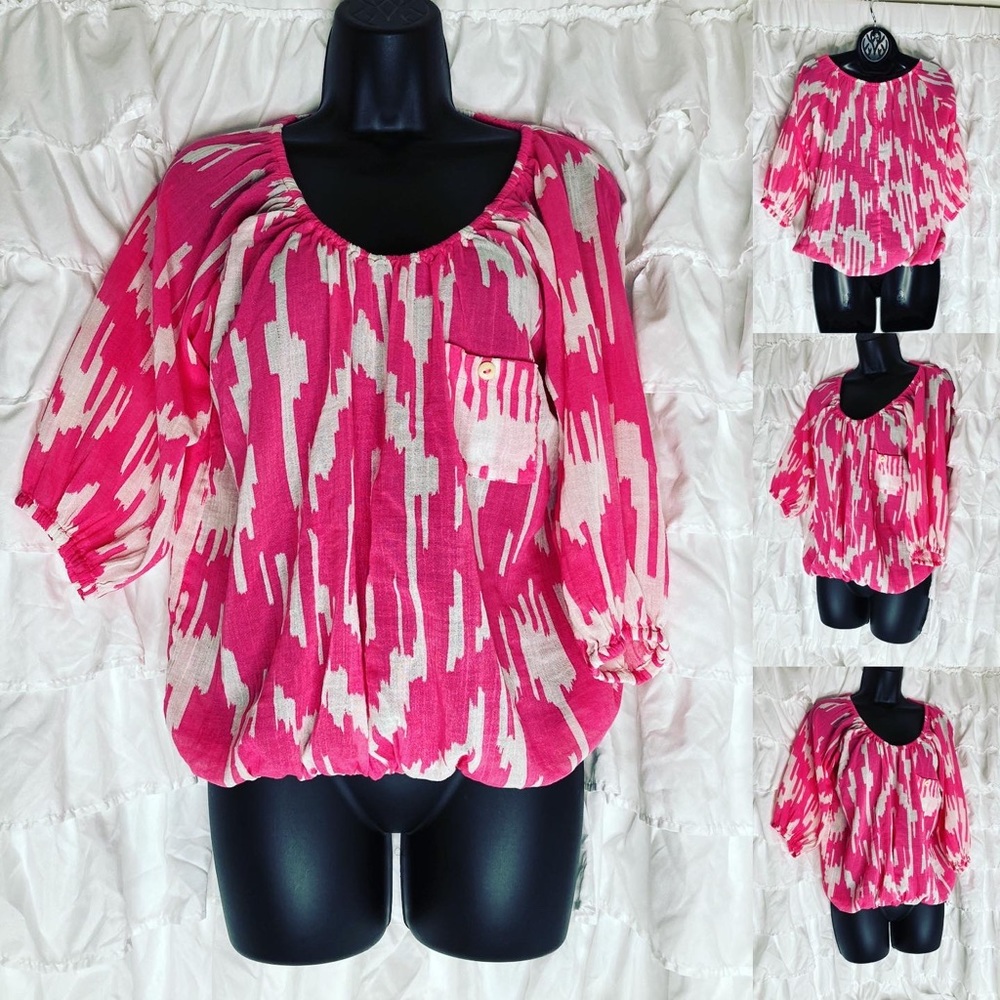 J.Crew pink and white semi-tie die blouse